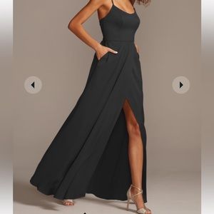crepe-back satin spaghetti strap bridesmaid dress